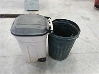 2 plastic garbage cans