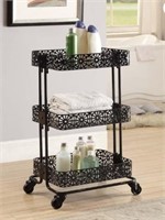 3 Tier Metal Serving Cart in Distressed Glossy Blk
