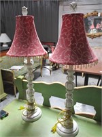Pair white buffet lamps red shade