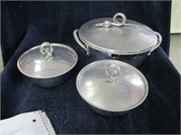 3 pcs hammered aluminum casseroles - Pyrex