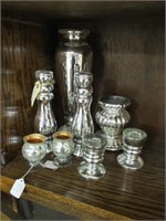 8 pieces mercury glass various