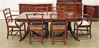 Inlaid Mahogany Table & 6 Chippendale Chairs