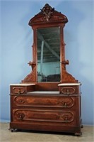 Victorian Walnut Marble Top Drop Center Dresser
