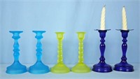 Three Sets of Glass Candlesticks C. 1930's
