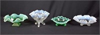 Four Opalescent Glass Bowls Clear and Green