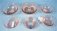 (6)  Pink Depression Glass Bowls