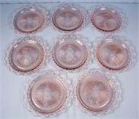 (8)  Lace Edge Pink Depression Dinner Plates 10.5"
