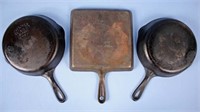 Three Wagner Cast Iron Skillets, Incl. Bacon & Egg