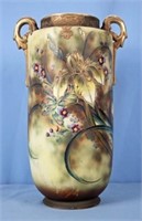 Large Handled Satsuma Vase w/ Hand Painted Flowers