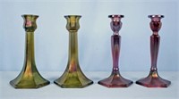 4 Carnival Glass Candlesticks Fenton & Northwood