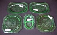 5 Jeannette Adam Green Glass Serving Pieces