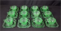 (12) Jeannette Glass Adam Green Cups & Saucers