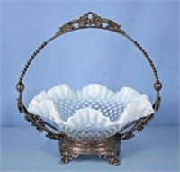 Fenton Opalescent Hobnail Brides Basket