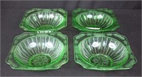 Four Jeannette Adam Green Glass Fruit Bowls