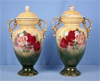 Pair of Irish Capped Urns with Roses Marked Dublin
