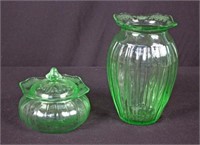 Jeannette Adam Green 7.5" Vase and Candy Dish