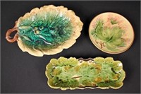 3 Pcs. of Antique Majolica Leaf Bowl, Tray & Plate