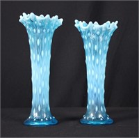 Pair of Northwood Blue Opalescent Trunk Vases