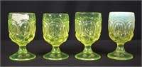 Four Moon & Stars Vaseline Glass Goblets