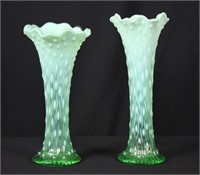 Pair of Northwood Green Opalescent Trunk Vases