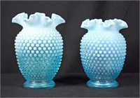 Two Fenton Blue Opalescent Ruffled Vases