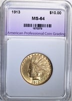 1913 $10.00 GOLD INDIAN, APCG, CH/GEM BU
