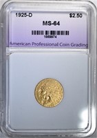 1925-D $2.50 GOLD INDIAN, APCG CH/GEM BU