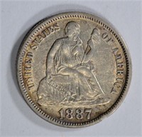 1887 SEATED LIBERTY DIME  AU/UNC