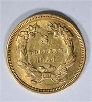 1854 $3.00 GOLD  AU/UNC