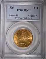 1905 $10 GOLD LIBERTY PCGS MS62