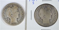 2 1904-S BARBER HALF DOLLARS G+, AG/G