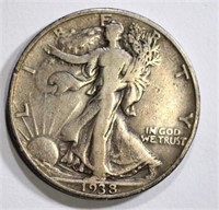 1938-D WALKING LIBERTY HALF DOLLAR VF