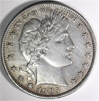 1905-S BARBER HALF DOLLAR, AU KEY DATE!