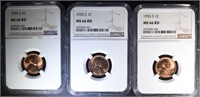 3-1955-S LINCOLN CENTS, NGC MS-66 RED