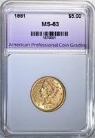1881 $5.00 GOLD LIBERTY, APCG, CH BU