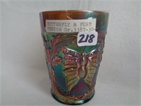 Fenton Green Butterfly and Fern Tumbler