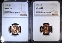1955 & 1956 LINCOLN CENTS NGC MS66RD
