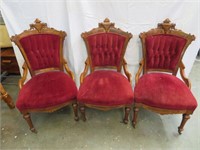 Antique Victorian Red Velvet Chairs With Wheels
