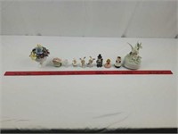 10 small figurines of ceramic and glass
