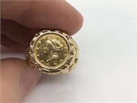 14K Gold 1853 Gold $1 Coin Ring 8.1g