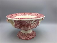 Large red and white transfer ware center bowl