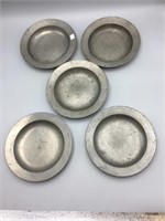 A lot of five early pewter soup bowls