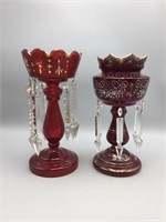 lot of two unmatched Victorian cranberry Luster