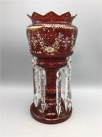 Single Victorian cranberry glass luster