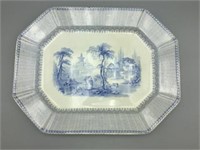 Large blue and white transfer ware platter