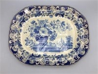 Blue and white transfer ware meat platter