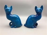 Pair of Italian blue pottery seated cats