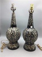 Pair black and white ceramic Mid Century lamps