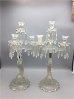 Pair of elaborate frosted dolphin candelabras