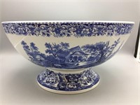 Large blue and white transfer ware punch bowl